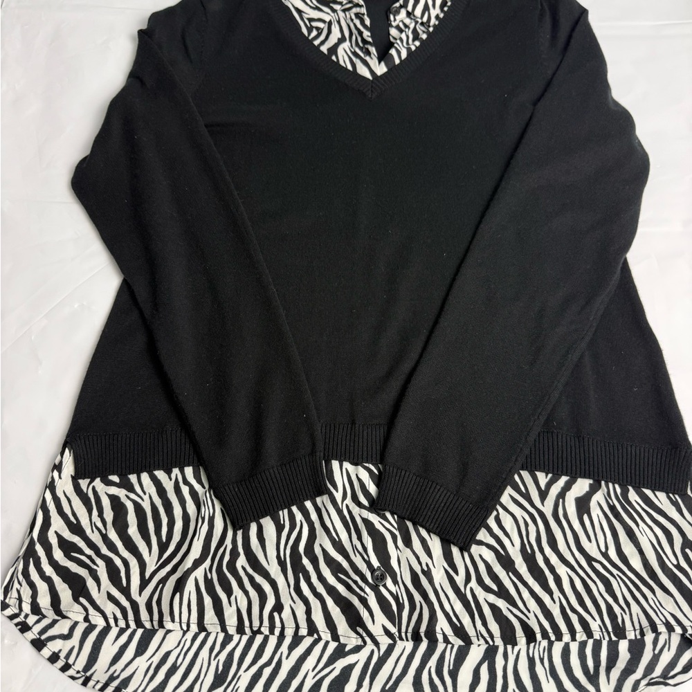 Adrianna Papell Black and White Zebra Blouse